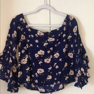 Women’s spring ruffled Floral Navy Blue Women's Top
